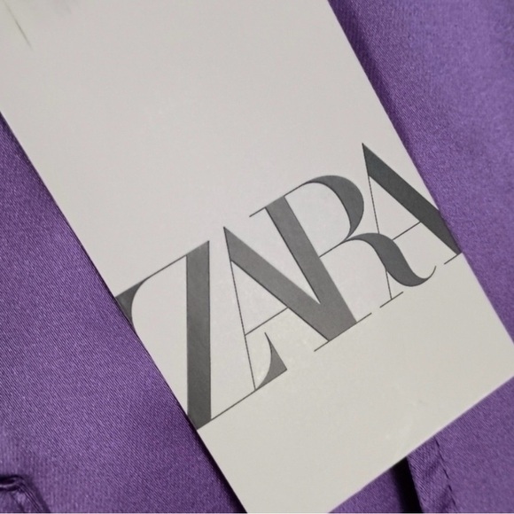 Zara Satin Lavender Cargo Pants Silky Straight Leg Utility Trousers Size XS - Picture 3 of 8